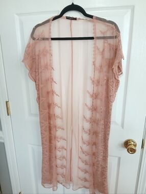 Vivid Importers Of NY Sheer Lace Kimono Peach Beach Boho Festival Western Fairy